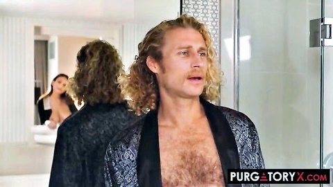April Olsen inked maid in steamy lingerie tease with handsome man