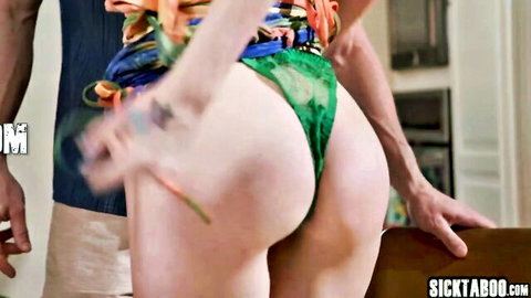Adira Allure blonde in green thong showing big ass for anal sex