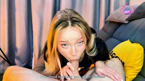 Lesana Mild giving blowjob in boyfriend swap challenge