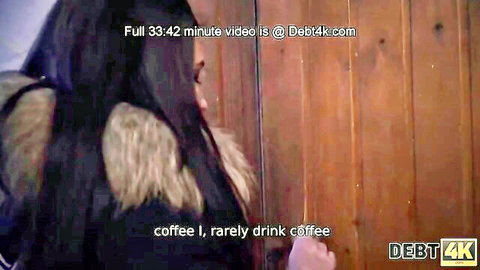 Brunette amateur hottie in fur jacket from debt collection porn