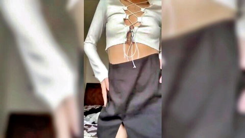 Petite stepsister in sexy lace top and skirt caught changing