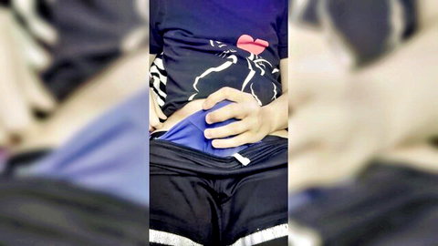 Cute trans angel teases with large bulge in shorts
