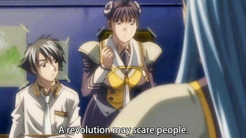 Anime schoolgirl with big breasts in uniform with two male students, Discipline Hentai Academy Ep.5