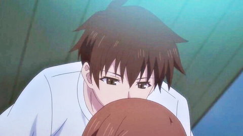 Anime couple intimate close-up, red-haired girl nuzzling brown-haired boy