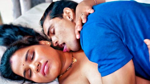 Desi stepmom topless in passionate neck kiss with son-in-law embrace