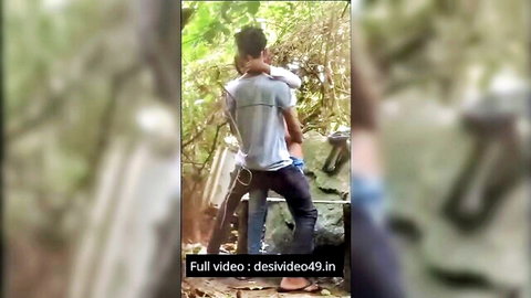 Indian couple outdoor doggy style sex in woods, amateur rear entry