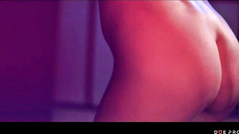 Alina Henessy nude rear view, Russian beauty's curvaceous ass in pink glow