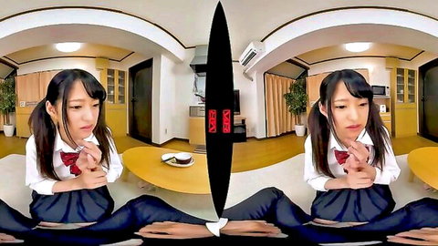 Mitsuki Nagisa as shy Japanese schoolgirl in VR uniform tease
