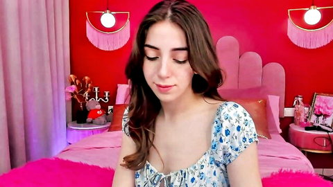 ElsaYoung private webcam show, cute brunette in floral dress smiling