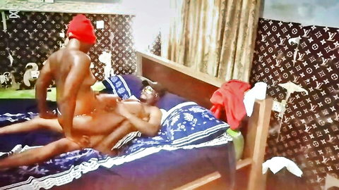 Ebony babe in red hat masters doggy style with big ass