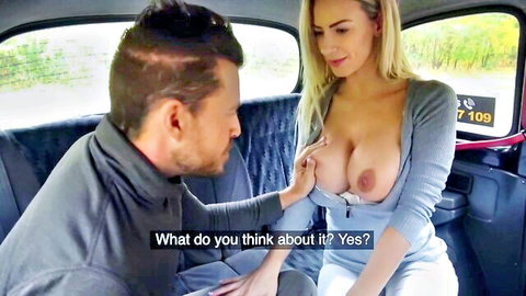 Blonde Andy Stone flashes massive tits in steamy taxi cab ride