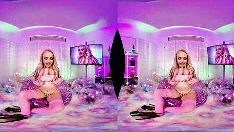 Blonde stepdaughter Dixie in skimpy pink lingerie POV tease