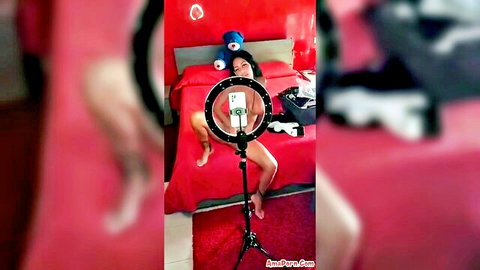 Bruna the slutty sexworker nude on red bed for amateur selfie video