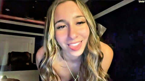 Graceyrose blonde American camgirl smiling in Chaturbate show, small tits tease