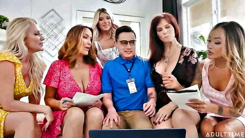 Syren De Mer, Alexis Malone & Rachel Steele in tech help group scene with big tits MILFs