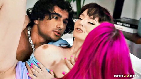 Brazzers stepmom threesome with stepson and friend in steamy embrace