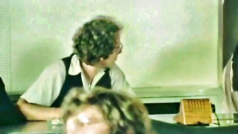 Retro Jacqueline in curly hair and vest, seductive vintage porn scene