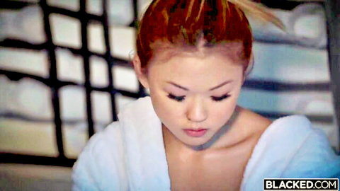 Asian beauty Lulu Chu in open bathrobe on Blacked