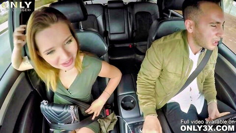 Mia Ferrari teases sugar daddy with car blowjob in green dress