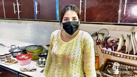 Desi Sara Khan in yellow embroidered dress, teasing pose