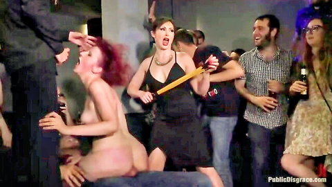 Rija Mae public humiliation gangbang with redhead bent over