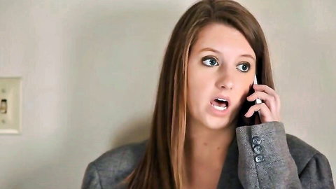 Kate Bringardner surprised on phone in gray blazer, nude tits from Necrographic 2013