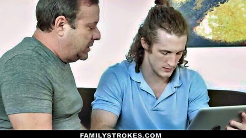 Kelsey Kane in Family Strokes: Stepson and stepdad closely view tablet unaware of secret fuck