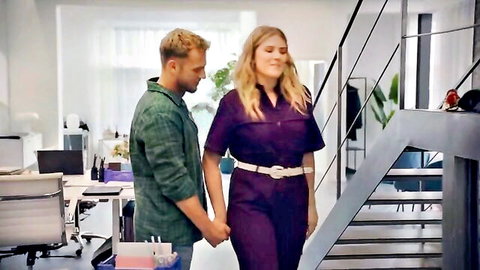 Josefine Bressel in sexy purple jumpsuit holding hands with blonde co-star in GZSZ