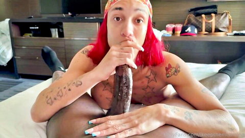 Redhead Ikeepthemcuming POV blowjob on big black cock