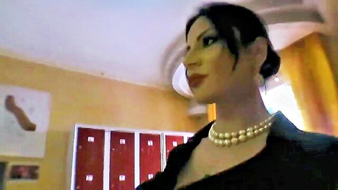 Amandha Fox seductive pose in black dress, glory hole sex video