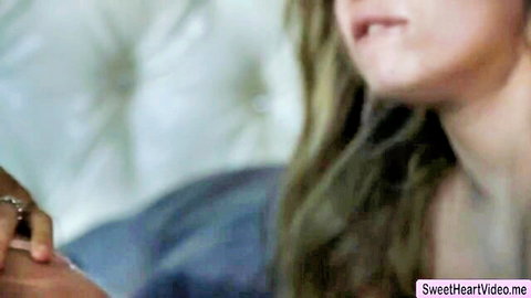 Close-up of naughty stepmom with parted lips ready to taste stepteen's pussy