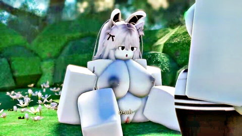 3D anime bunny girl with big tits bounces on huge cock outdoors