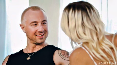 Blonde with big boobs rides cock in reverse cowgirl and doggy style
