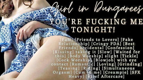 Seductive girl in blue dungarees teases thigh, promises fucking in ASMR friends-to-lovers roleplay