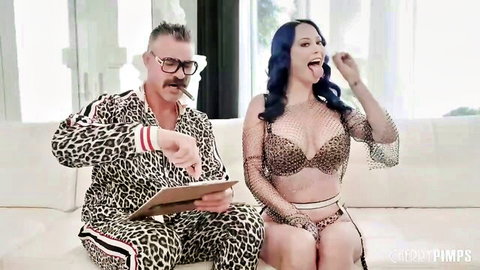 Eve Marlowe in leopard lingerie teases with tongue out in steamy scene
