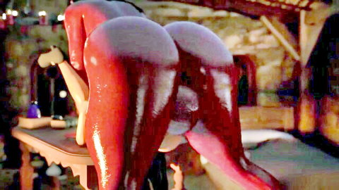 SorEroUA as vulgar witch, red skin big ass bent over explicit pose