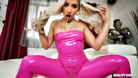 Abella Danger in pink latex pants during intense anal sex with Jmac