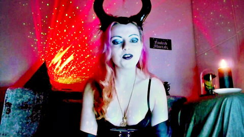 Gothic woman with horns in black lingerie, Satanic goon tease for Lilith