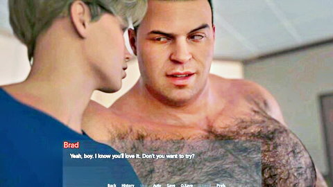 Hairy-chested DILF tempts young blond twink to try sucking cock in gay scene
