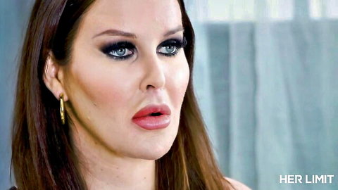 Brunette glamour MILF puckers glossy lips wide for deepthroat blowjob tease