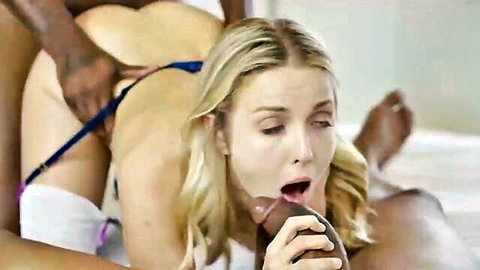 Karla Kush blonde teen with big ass sucks BBC in threesome