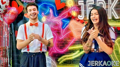 Curvy Latina Carolina Cortez in sexy sailor uniform smiling at Jerkaoke party