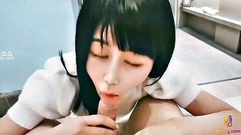 An Xiaoxi sucking dildo in white sweater for sexy vlog