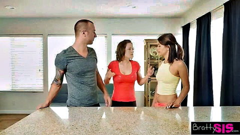 Izzy Bell as bratty sis tempts stepbro while stepmom nearby