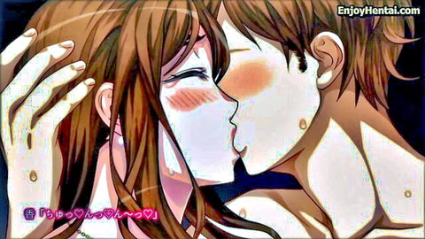 Anime couple in passionate kiss, Hot Spring Impregnated hentai scene