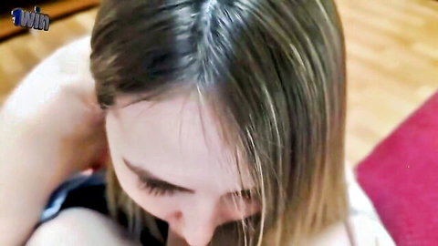 Blonde with big tits gives intense POV blowjob held by neck