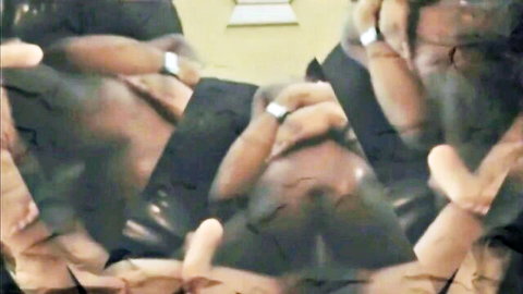 Blurry closeup of ebony hands stroking big tan cocks with bracelets