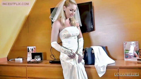 Kathia Nobili as sexy MILF bride in wedding dress POV tease