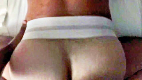 Justin's athletic round white ass in jockstrap, prepping for dark cock anal