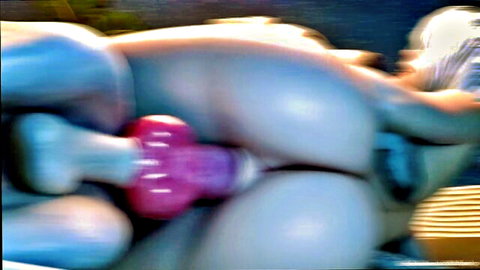 Blurry nude woman inserting pink dildo in solo masturbation scene